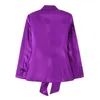 Pantaloni a due pezzi da donna Vintage Solid Purple Abiti da donna Manica lunga Bow Blazer in pizzo Vita alta elastica Moda 2023 Office Lady
