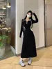 Basic Casual Dresses Korean Black Long Sleeve Loose Hoodie Dress Harajuku Solid Womens Pullovers Street Clothing 231122