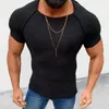 Jaquetas masculinas Camisa de malha de malha/verão Homem cor sólida cor de gola redonda de manga curta de manga curta Muscle mass