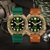 Personalizado nh35a 44mm abalone v4 tartaruga bronze sólido vintage mergulhador relógio mecânico masculino 20 barra pulseira de couro luminosa