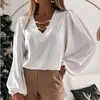 Camicette da donna Camicia a catena alla moda Primavera e autunno Top pullover da donna allentato a maniche lunghe con scollo a V