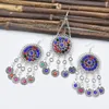 Ensemble de boucles d'oreilles et collier bohème Vintage, couleur métal, strass, pièce de monnaie, pompon, boucle d'oreille, bijoux de danse ethnique gitane afghane