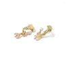 Stud Earrings Brass Plated 18K True Gold/Zircon Micro Inlaid Mesh Red Irregular Insider Gold Fold Lava