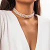 DQQ – collier ras du cou élégant, chaîne de perles, court, tendance, multicouche, Imitation de perles, breloque pour femmes, bijoux de mariage, motif bleu