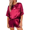 Vêtements de nuit pour femmes Shorts vêtements costume court manches couleur unie maison soie imitation pyjamas irrégulier deux pièces lingerie sexy pour les femmes