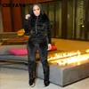 Womens Two Piece Pants Cmyaya Active Velvet staplad sweatsuit Set Dxhetsjacka kostym Streetwear Tracksuit Fitness Outfit 231123