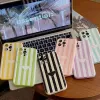 Designer Stripe Creamy Summer Dopamine Trend Phone Cases for Apple iPhone 14 13 12 11 Pro Max Luxury Soft Silicone Full-body Mobile Cell Back Covers Fundas Coque Pink