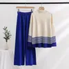 Women's Pants Winter Knitted Wide Leg Sweater Set Fashion Autumn Elastic Contrast Color Casual Loose Two Piece For Women Outfits