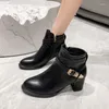 Kledingschoenen herfst winter mode puntige zijkant ritssluiting dikke hiel korte laarzen mid-hiel enkel laars plus size dames high