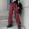 히피 패션 펑크 헐렁한화물 격자 무늬 바지 여자 y k 고딕 양식 레드 체크 무늬 넓은 다리 바지 핀마 스프링 여름 스트리트웨어