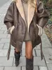 Damesjassen Winterbont Lederen dikke jas voor dames Fake Shearling Single Breasted Turn down kraag Riemen Jas Vrouwelijke lange mouw Ouwear 231123