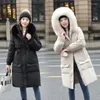 Damen Trenchcoats Damen Warmer Wintermantel Frauen Daunen Baumwolle Pelzkragen Kapuzenjacke Mädchen Lässige Oberbekleidung Jacken Weibliche schwarze Kleidung