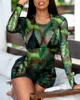 Robes décontractées imprimé tropical à manches longues maille transparente robe de couverture femmes O cou printemps été Sexy moulante Mini