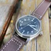 Custom Old Treatment Retro Quartz Mens Watches Ronda 502 Mov't Sapphire Glass Brown Leather Strap Hip Hop Watch