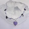 Chaînes Coeurs Violets Collier Pour Femmes Fleur Strass Pendentif Colliers Femme Tendance Cou Argent Couleur Mode Coréenne Couples Cadeau