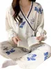 Indumenti da notte da donna Donna Garza di cotone Kimono Pigiama Set Pantalone a maniche lunghe Morbido Abbigliamento per la casa Stampa Pigiama da donna
