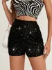 Femmes Shorts Bling métallique Sexy pour les femmes Sequin taille haute noir maigre fête discothèque danse bas vêtements de filles 231123