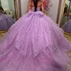 Mexican Lavender Shiny Off The Shoulder Ball Gown Quinceanera Dress 2024 Beaded Lace Birthday Gowns Sweet 16 Dress Lace-up