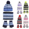 Bérets 3 pièce/ensemble enfants hiver chaud chapeau fil tricoté bonnet Pom casquette cou écharpe gants ensemble coton rayure élastique pour fille garçon