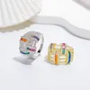 Cluster Rings Colorful Gems Creative Personality Wide Version Europe And America 925 Silver Ring Female Pave Color