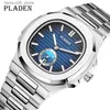 ساعات المعصم Pladen Luxury Men Hatches Hot Hot Sale High Quality Moon Disk Disory Quartz Watch Stainess Steel Automatic Date Relogio MasculinoQ231123