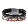 Bracelet 2023 Mode Bracelet En Cuir Pour Femmes Boucle Magnétique Cristal Strass Multicouche Wrap Bijoux