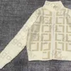 Knit Printed Zipper Coat Women Fashion Long Sleeve Stand Collar Knitwear Coat Simple Sweater Jacket