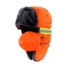 Berets reflexivo brilhante néon laranja feminino earflap chapéus de inverno homens trabalhando chapéu bomber ao ar livre peludo estilo rússia