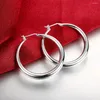 Hoop Earrings 3.4cm Big Solid Circles High Quality Silver Plated De Prata Brinco Women's Fashion Jewelry