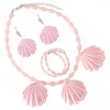 Halskette Ohrringe Set Damen Schmuck Rosa Schmuck Muschel Muschel Blumenmädchen Armband Kostüm Mädchen Kleid Perlen