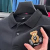 Polos masculinos 100 algodão luxo qualidade polo camisa outono urso requintado bordado manga longa camiseta tendência moda golf menswear top 231122