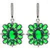 Stud Earrings 42x22mm Anniversary 11g Green Emerald White CZ Women Daily Wear 925 Silver