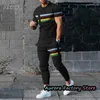 Survêtements pour hommes été hommes mode pantalon ensemble 2 pièces t-shirt décontracté pantalons longs mâle couleur unie tenue 3D imprimé jogging costume vêtements