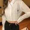 Polos de mujer Diseñador 2023 Primavera / Verano Nuevo Producto Top Cardigan Camisa Blanco Hot Diamond Industria Pesada Corta Slim Camisa de manga larga Mujer 8U6K