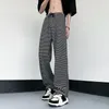 Herrenhosen Koreanischer Trend Y2k Schwarz Weiß Gestreifte Lässige Herren Hohe Taille Sommer Eisseide Breite Beinhose Männliche Hip Hop Hose