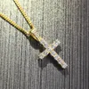 Cross Pendant Necklace For Men Iced Out Gold Silver Color Full Rhinestone Cuban Chains Classic Hip Hop Jewelry