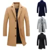 Mélanges de laine pour hommes automne hiver solide mince Long manteau de laine hommes simple boutonnage revers veste pardessus mince affaires Trench mâle décontracté 9 couleurs 231122