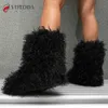 Senhora botas de inverno sapatos peludos mulheres botas de neve de pele de pelúcia fofo quente botas de lã do falso botas de moda de pelúcia senhoras bota de pele mongol