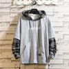 Herren Hoodies Schwarz Plaid Patchwork Hoodie Sweatshirts Herbst Frühling Männer Mit Kapuze Übergroße Punk Streetwear Lässige Pullover Hip Hop Kleidung