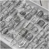 Bandringe Frauen Böhmische Vintage Geschnitzte Blume Silber Überzogene Schmuck Ringe Für Geschenk Party Größe 17mm bis 21mm Mix Drop Lieferung Schmuck R Dhaxz