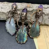 Pendant Necklaces Natural Labradorite Crow Mouth Amethysts Spectrolite Bronze Charms Irregular Stone Antique Copper Necklace