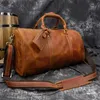 Duffel Bags Mens Thick Crazy Horse Leather Travel Bag 20" Cow Leather Duffel Travel Bag Vintage Genuine Leather Luggage Tote Messenger Bag 231123