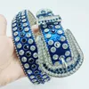 20％オフデザイナー新しい青い光沢のあるボールダイヤモンド埋め込みパンクヘッドスパンコール男性と女性のパンツベルト