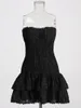 Casual jurken Boho-geïnspireerde off-shoulder jurk voor dames Strapless gesmokt lijfje geborduurd mini-zomer katoenfeest