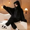 Women's Sleepwear 2023 Autumn Winter Loungewear Coral Fleece Pajamas Women Hooded Thickened Warm Loose Zipper Homewear Set