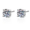 Boucles d'oreilles à tige en argent sterling plaqué or blanc 14 carats véritable Moissanite avec diamant à 4 griffes pour femmes et hommes 1ct 2ct