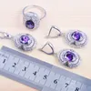 Necklace Earrings Set Russian Style Zirconia Wedding Jewelry Purple Crystal Pendants Earring Ring For Women Luxury Party QZ099