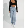 Women's Jeans Straight Leg Jean Retro High Waist Skinny Blue Denim Trousers Fashion Street Casual Y2K Clothing 2023 Ladies Pants 230422