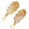 Hänge halsband malm rock naturliga citriner hängsled tråd inslagna rå kvarts charms oregelbunden gul kristall kluster sten pendel smycken
