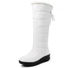 Botas impermeáveis sapatos de inverno mulher botas de neve pele quente pelúcia casual cunha joelho botas altas meninas preto branco chuva sapatos senhoras 231122